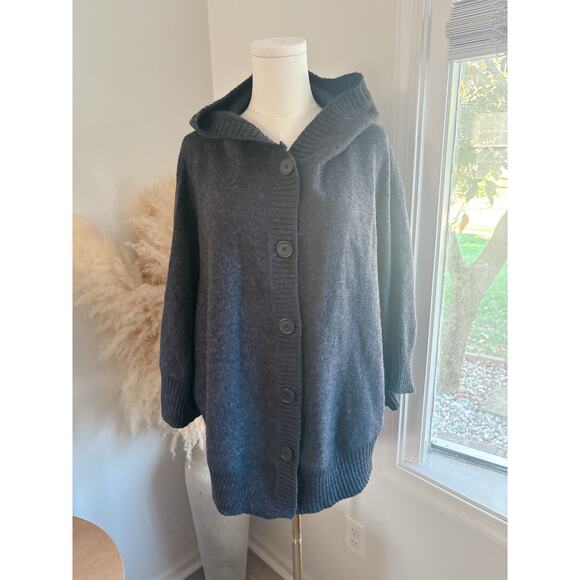 Marina Luna 100% Wool Hooded Poncho Sweater Charcoal Gray Size Small - Picture 1 of 9